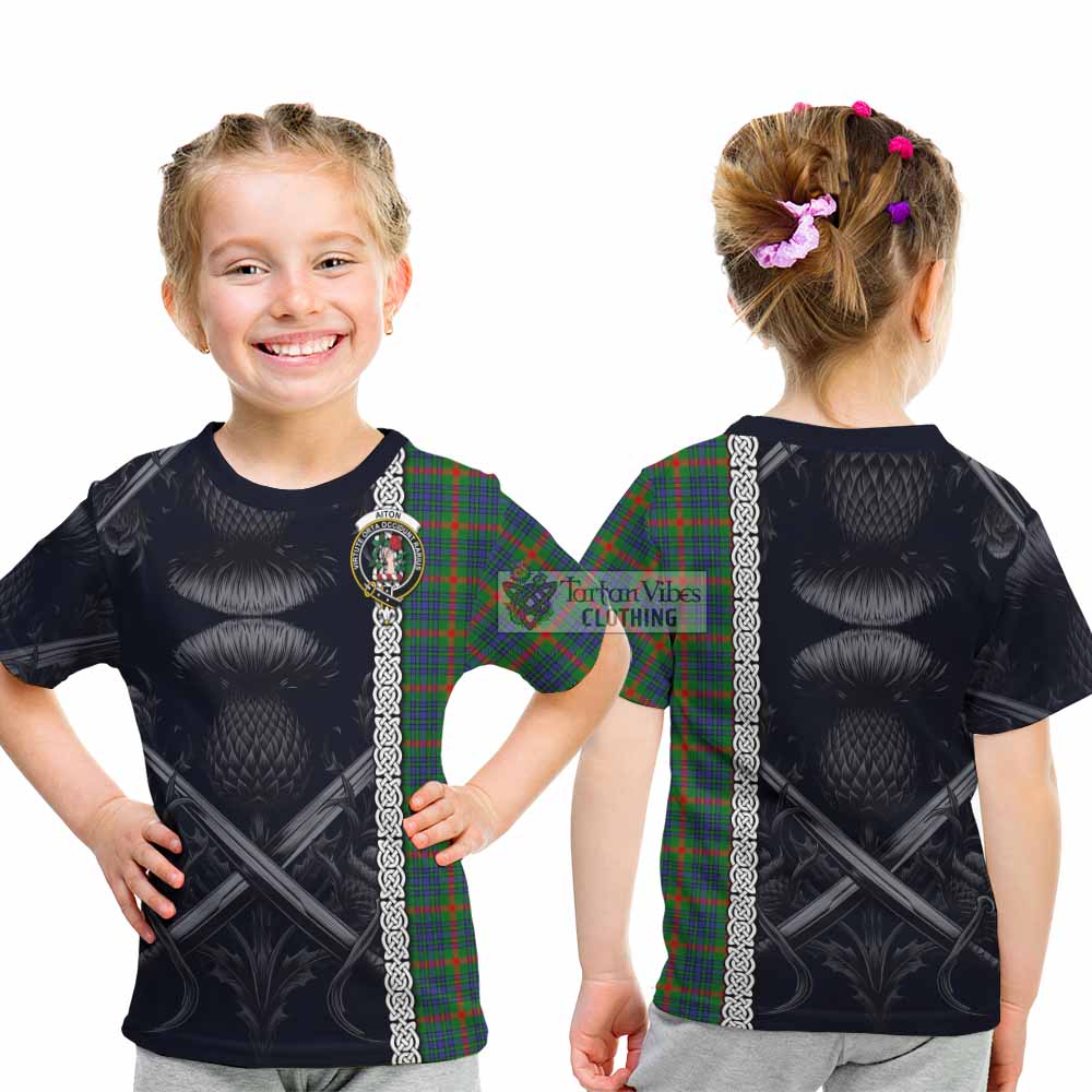 Aiton Tartan Kid T-Shirt with Family Crest Cross Sword Thistle Celtic Vibes - Tartan Vibes Clothing