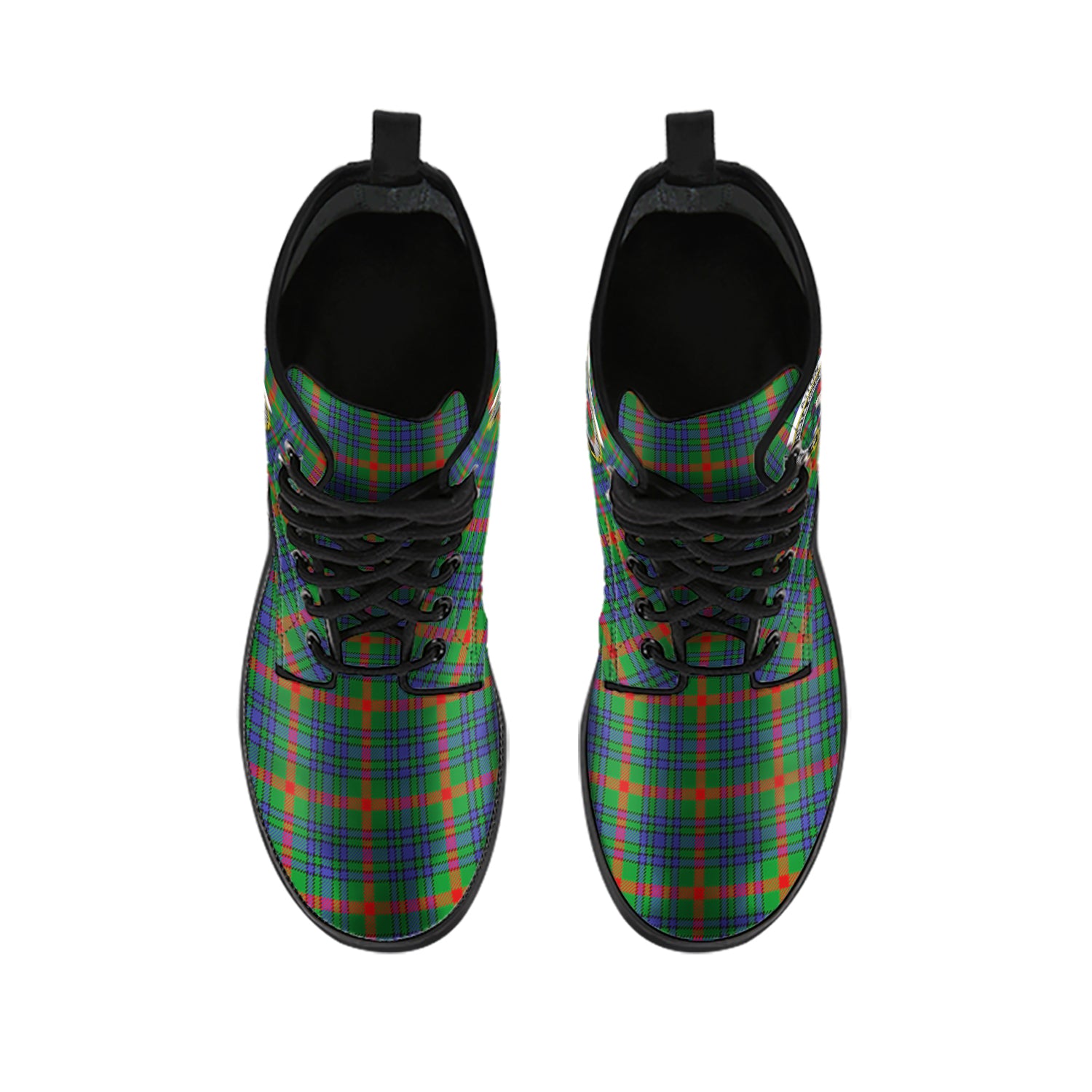 Aiton Tartan Leather Boots with Family Crest - Tartanvibesclothing