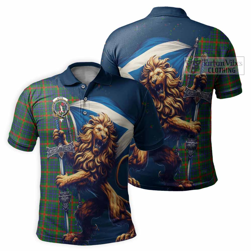 Aiton Tartan Family Crest Men's Polo Shirt with Scottish Majestic Lion - Tartan Vibes Clothing
