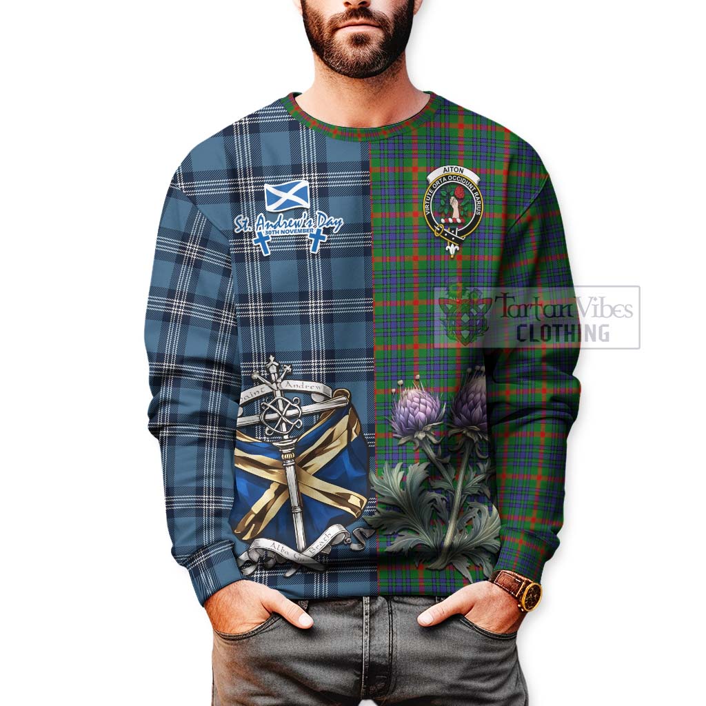 Aiton Tartan Sweatshirt Happy St. Andrew's Day Half Tartan Style - Tartan Vibes Clothing
