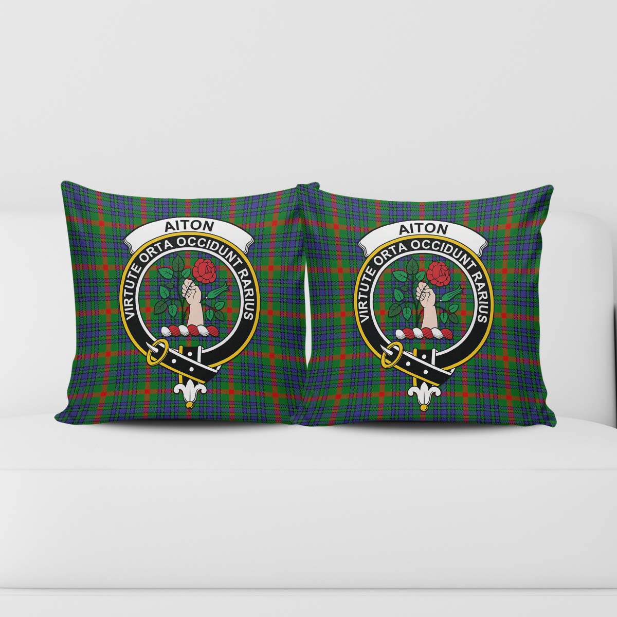 Aiton Tartan Pillow Cover with Family Crest - Tartanvibesclothing