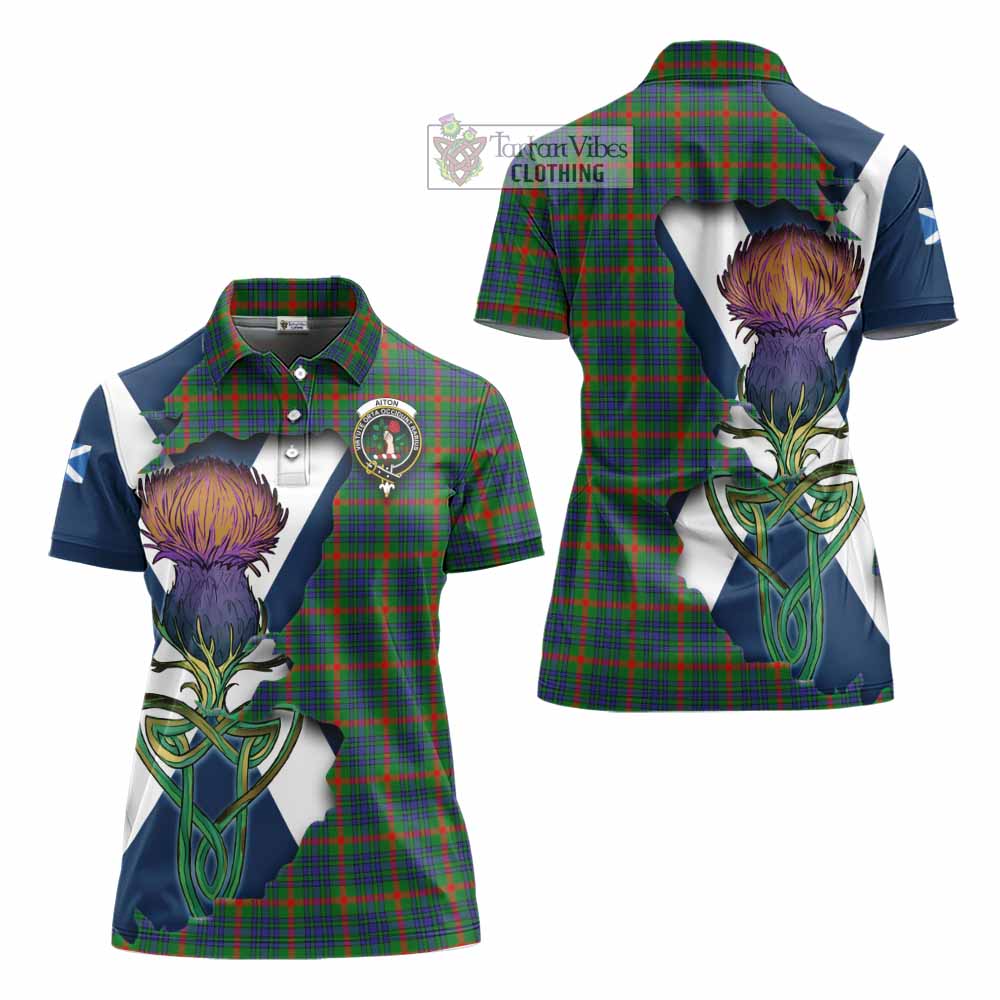 Tartan Vibes Clothing Aiton Tartan Family Crest Women's Polo Shirt Scottish Thistle Celtic Inspired