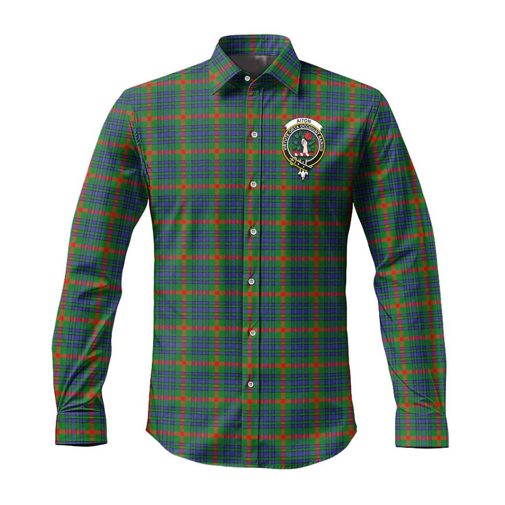 Aiton Tartan Long Sleeve Button Up Shirt with Family Crest - Tartanvibesclothing