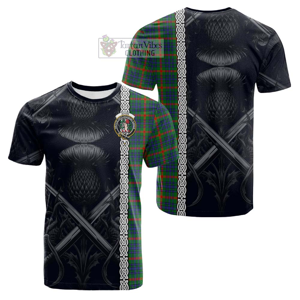 Aiton Tartan Cotton T-shirt with Family Crest Cross Sword Thistle Celtic Vibes - Tartan Vibes Clothing