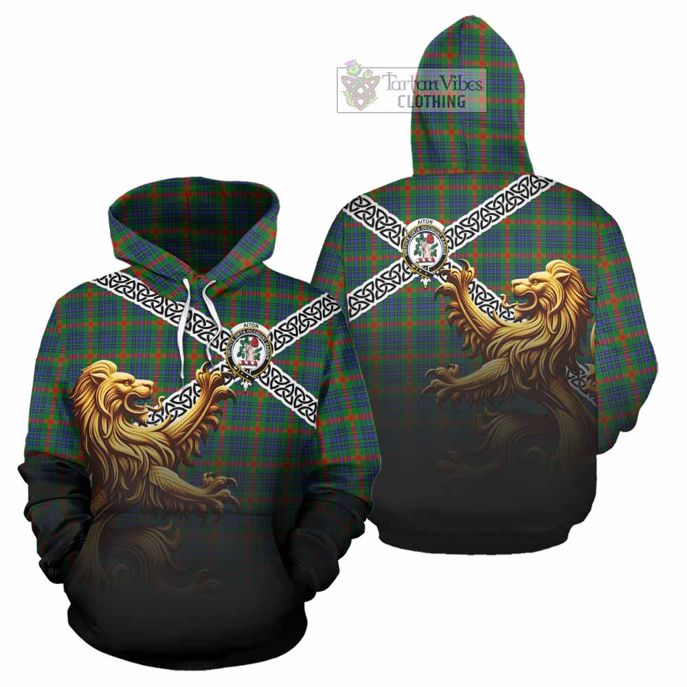 Aiton Crest Tartan Hoodie with Golden Lion Emblem Celtic Style - Tartan Vibes Clothing