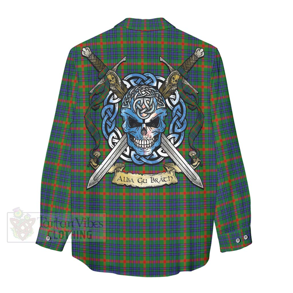 Aiton Tartan Women's Casual Shirt with Family Crest Celtic Skull Style - Tartan Vibes Clothing