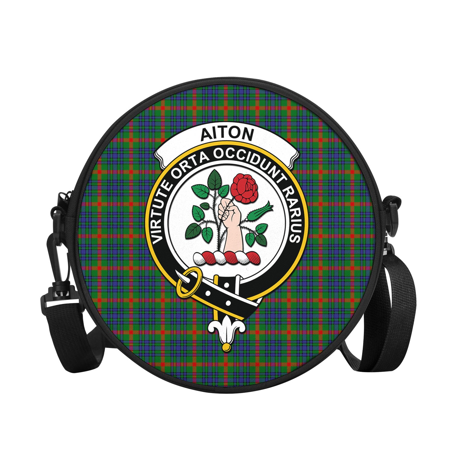 Aiton Tartan Round Satchel Bags with Family Crest - Tartanvibesclothing