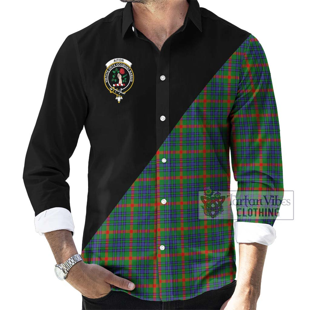 Aiton Tartan Long Sleeve Button Shirt with Family Crest and Military Logo Style - Tartanvibesclothing Shop