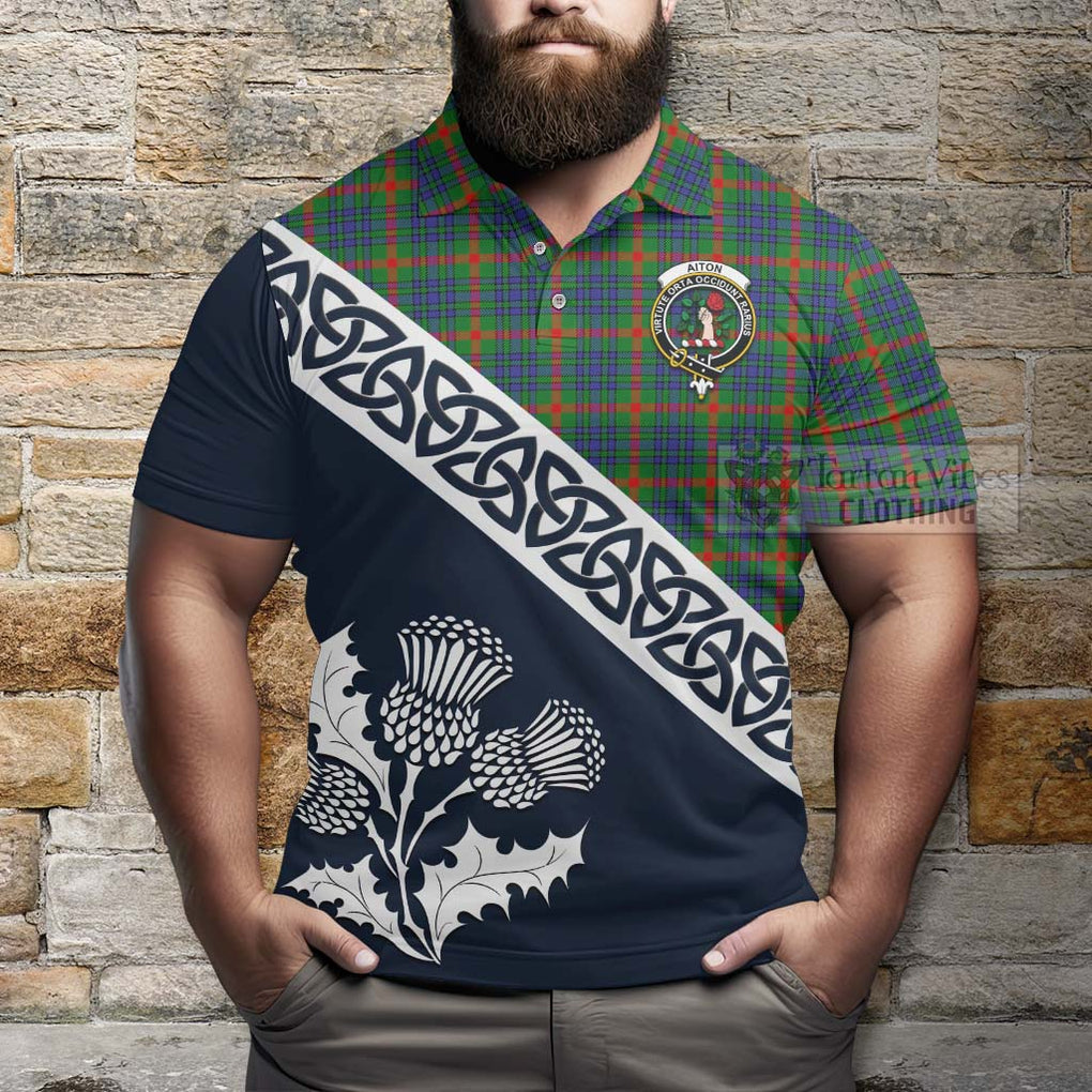 Aiton Tartan Polo Shirt Featuring Thistle and Scotland Map - Tartanvibesclothing Store