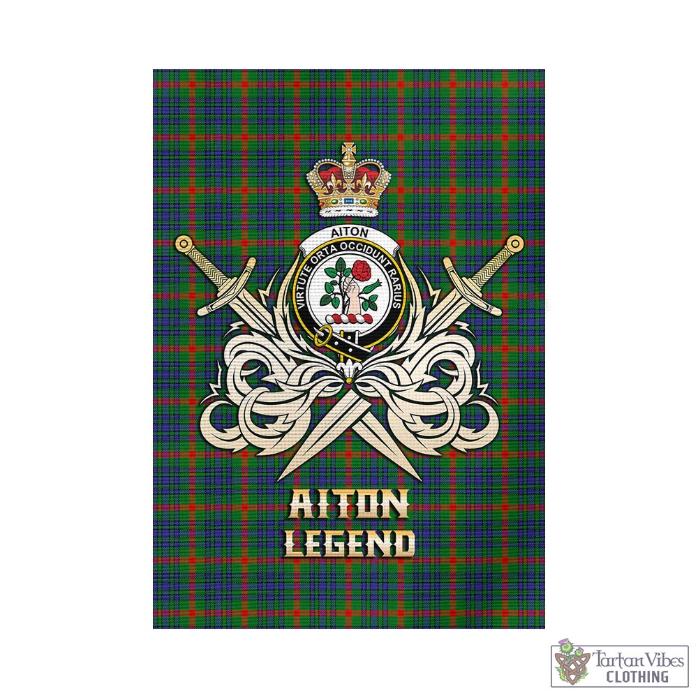 Tartan Vibes Clothing Aiton Tartan Flag with Clan Crest and the Golden Sword of Courageous Legacy