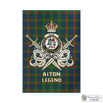 Aiton Tartan Garden Flag with Clan Crest and the Golden Sword of Courageous Legacy