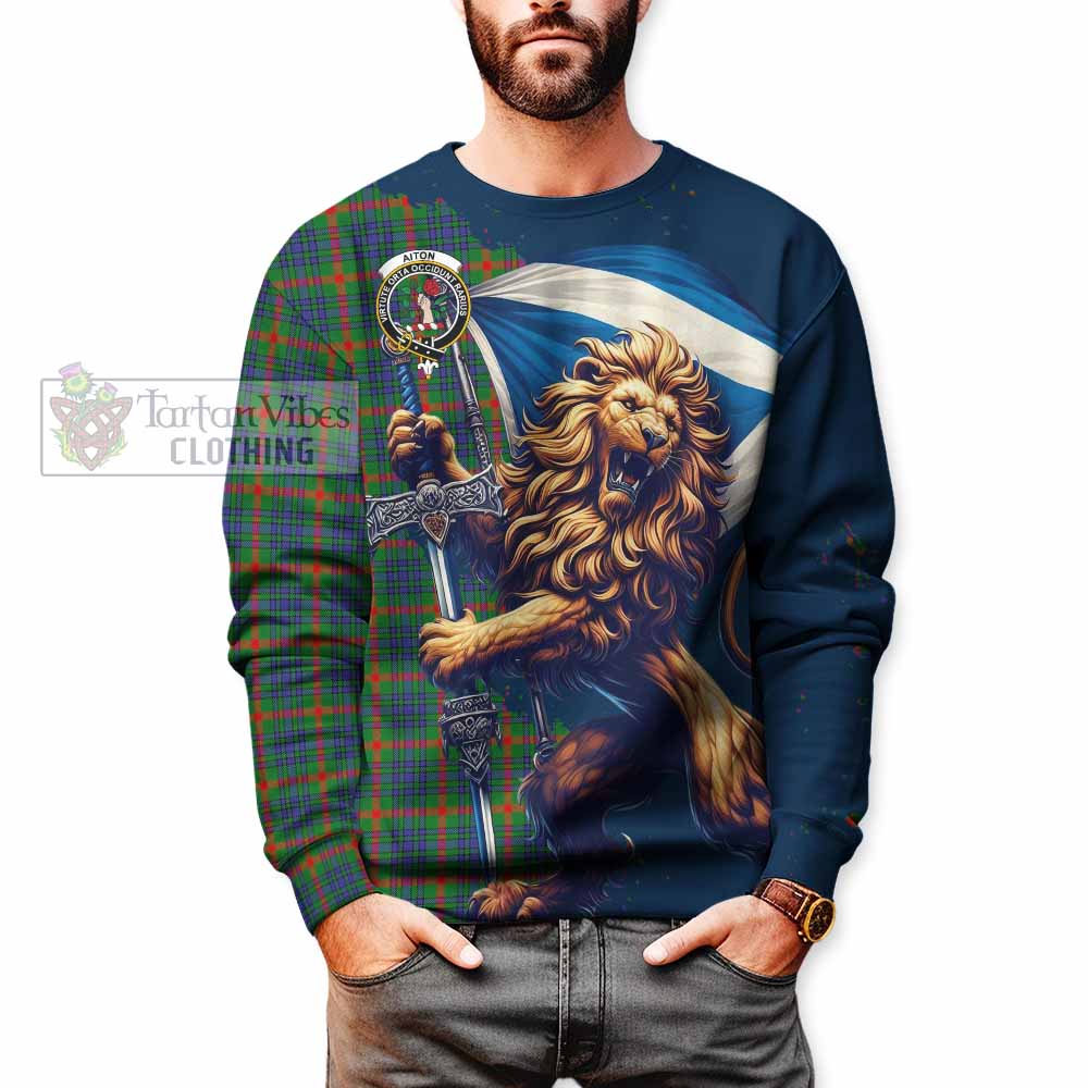 Aiton Tartan Family Crest Sweatshirt with Scottish Majestic Lion - Tartan Vibes Clothing