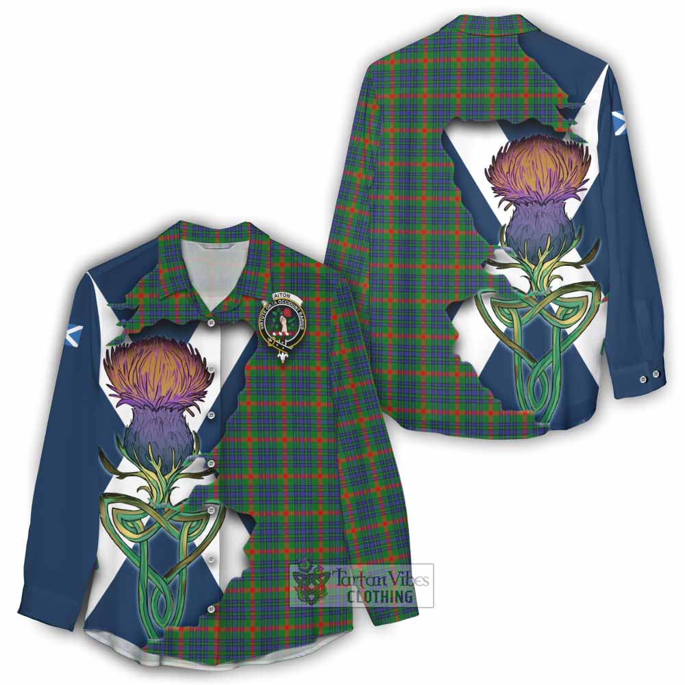 Tartan Vibes Clothing Aiton Tartan Family Crest Women's Casual Shirt Scottish Thistle Celtic Inspired