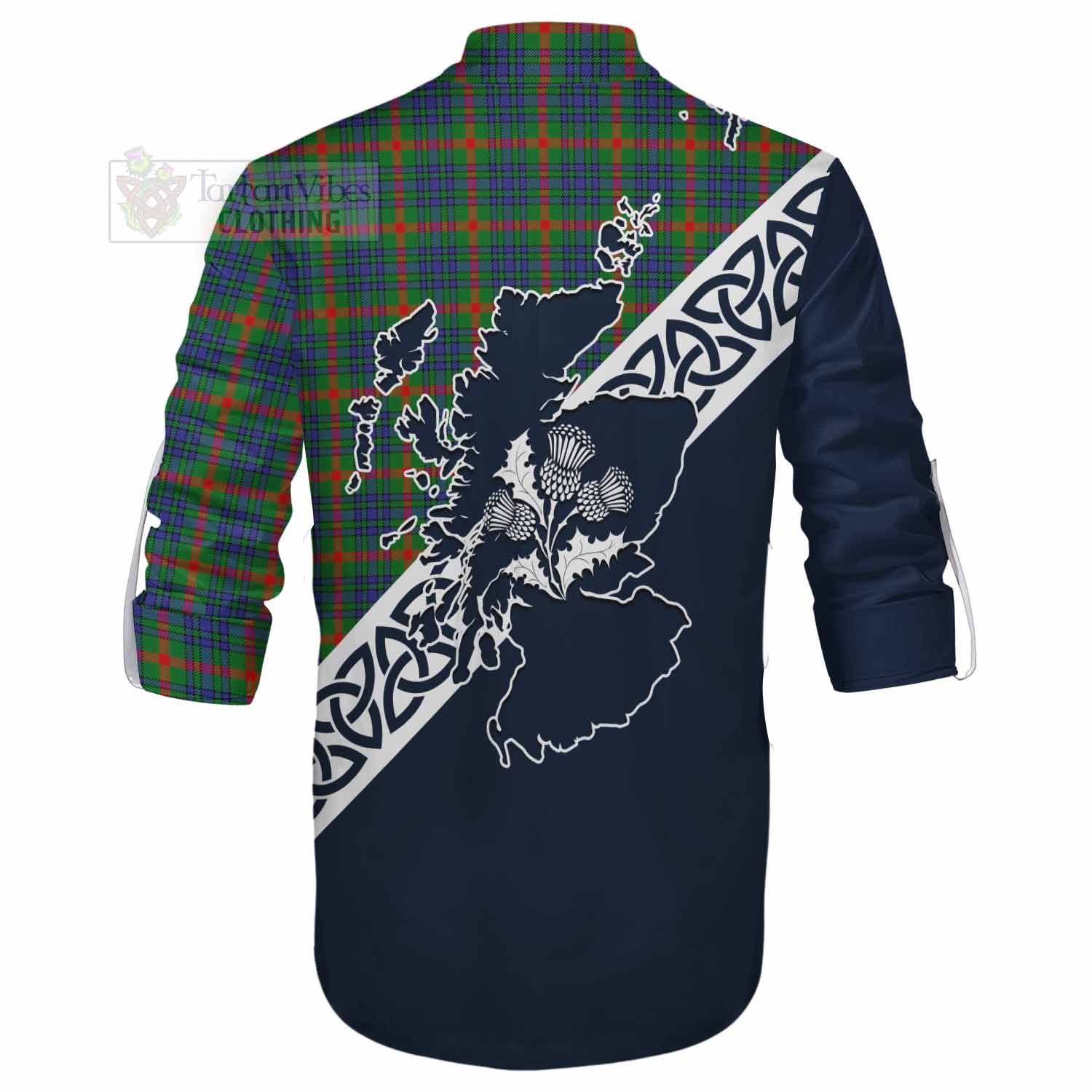 Aiton Tartan Ghillie Kilt Shirt Featuring Thistle and Scotland Map - Tartan Vibes Clothing