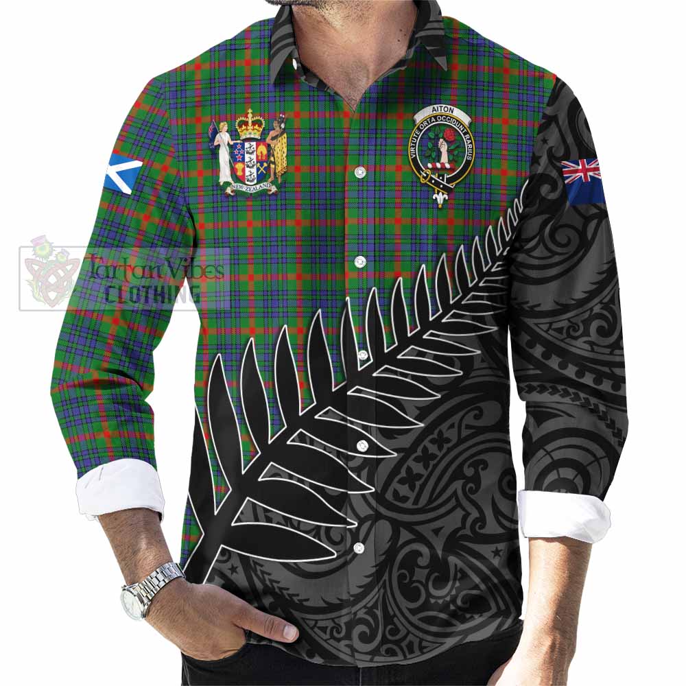 Aiton Crest Tartan Long Sleeve Button Shirt with New Zealand Silver Fern Half Style - Tartan Vibes Clothing