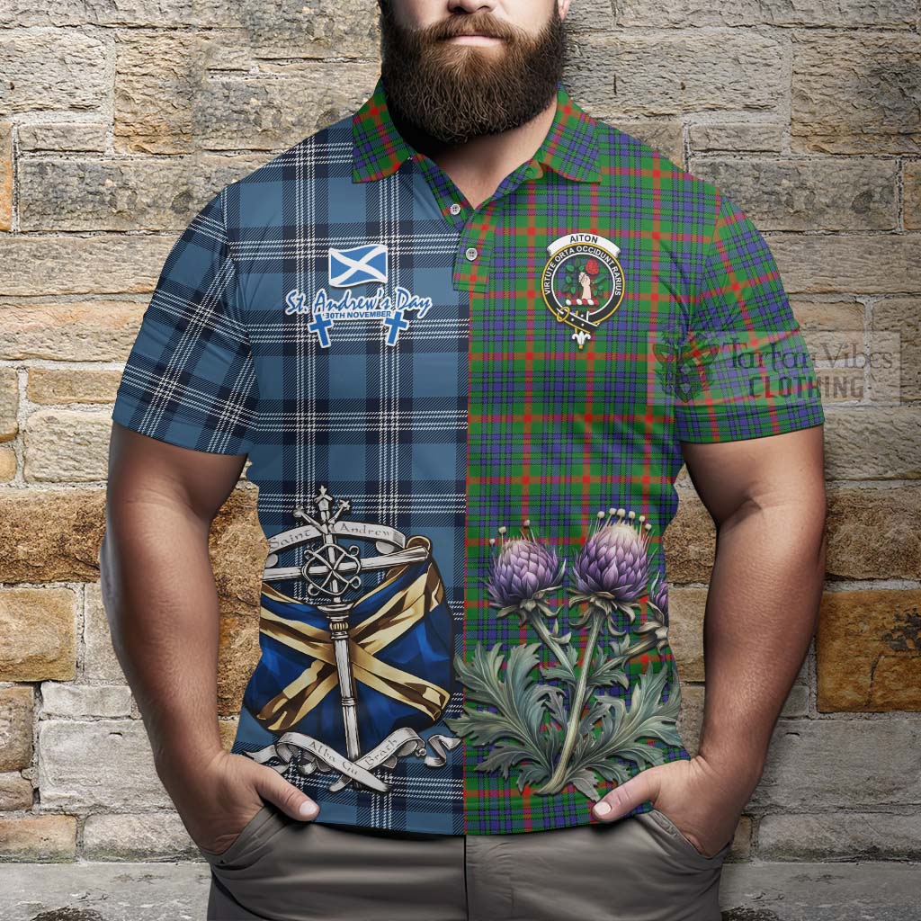 Aiton Tartan Polo Shirt Happy St. Andrew's Day Half Tartan Style - Tartan Vibes Clothing