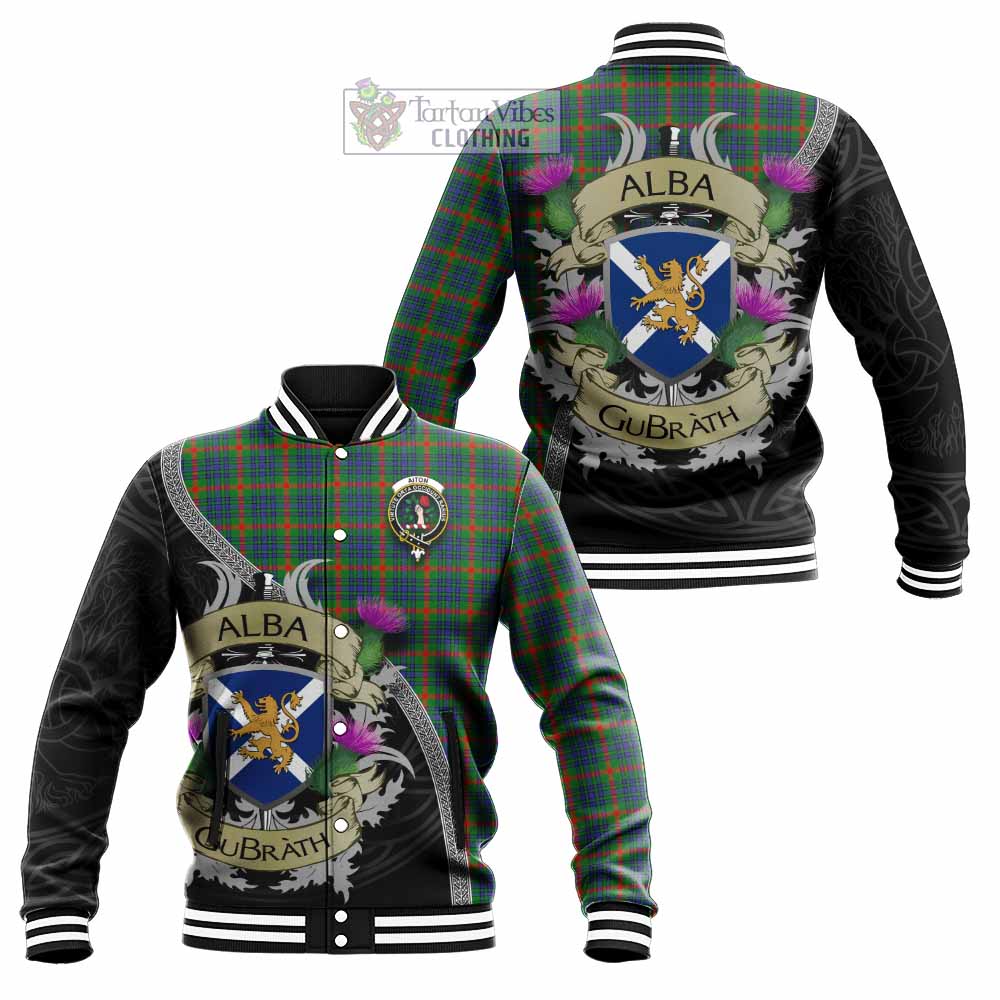 Aiton Tartan Family Crest Baseball Jacket Lion Rampant Royal Thistle Shield Celtic Inspired - Tartan Vibes Clothing