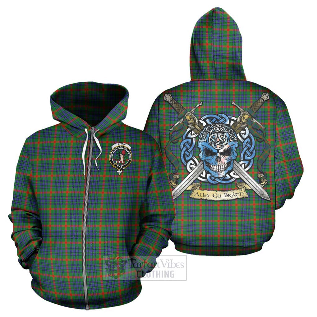 Aiton Tartan Hoodie with Family Crest Celtic Skull Style - Tartan Vibes Clothing