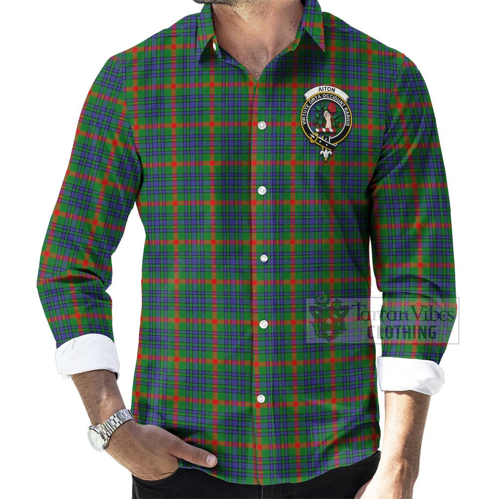 Aiton Tartan Long Sleeve Button Shirt with Family Crest Celtic Skull Style - Tartan Vibes Clothing