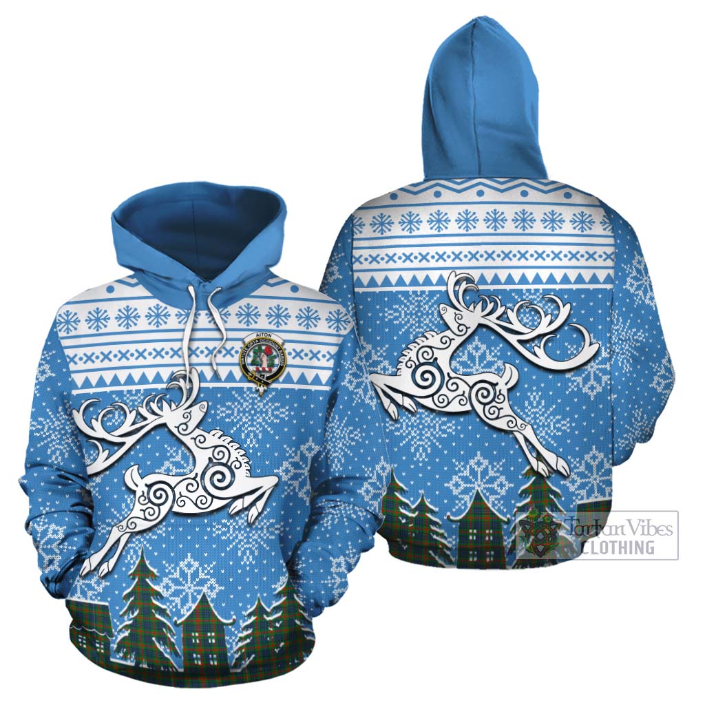 Aiton Clan Christmas Cotton Hoodie Celtic Reindeer Style Zip Hoodie - Tartan Vibes Clothing