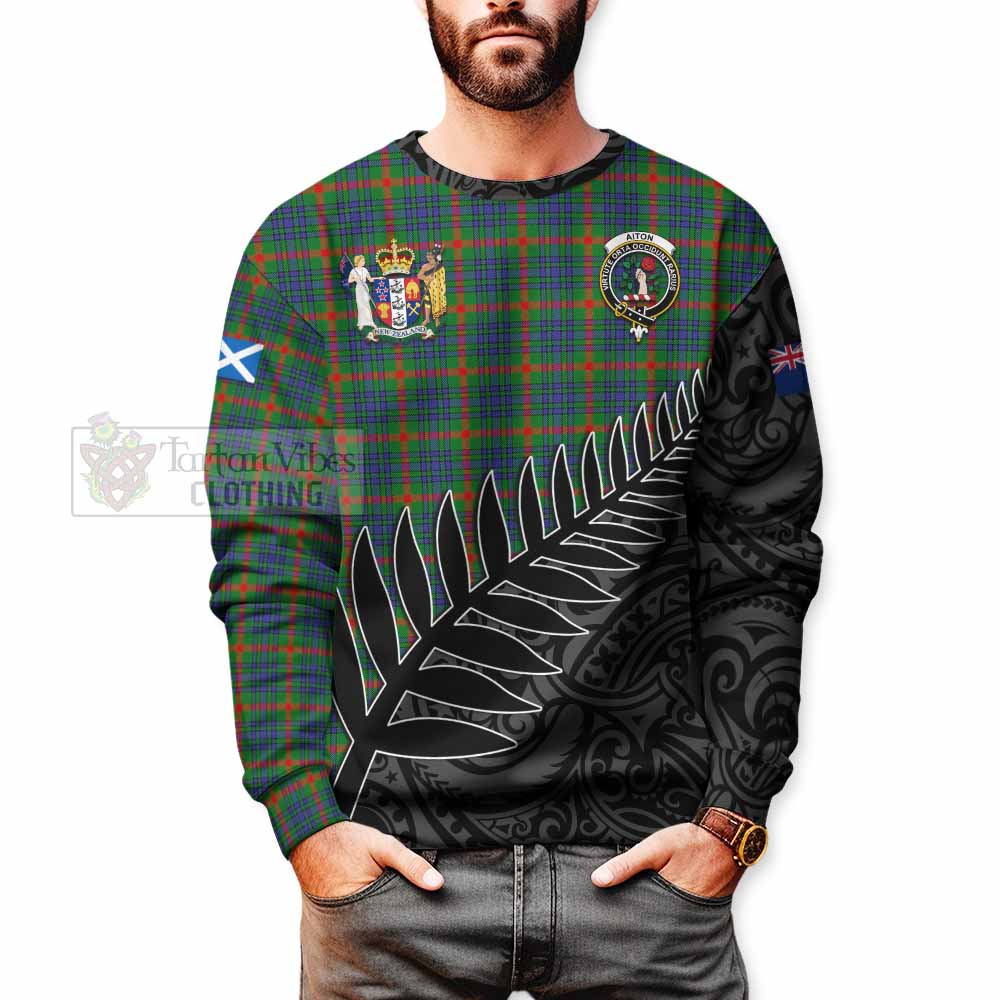Aiton Crest Tartan Sweatshirt with New Zealand Silver Fern Half Style - Tartan Vibes Clothing