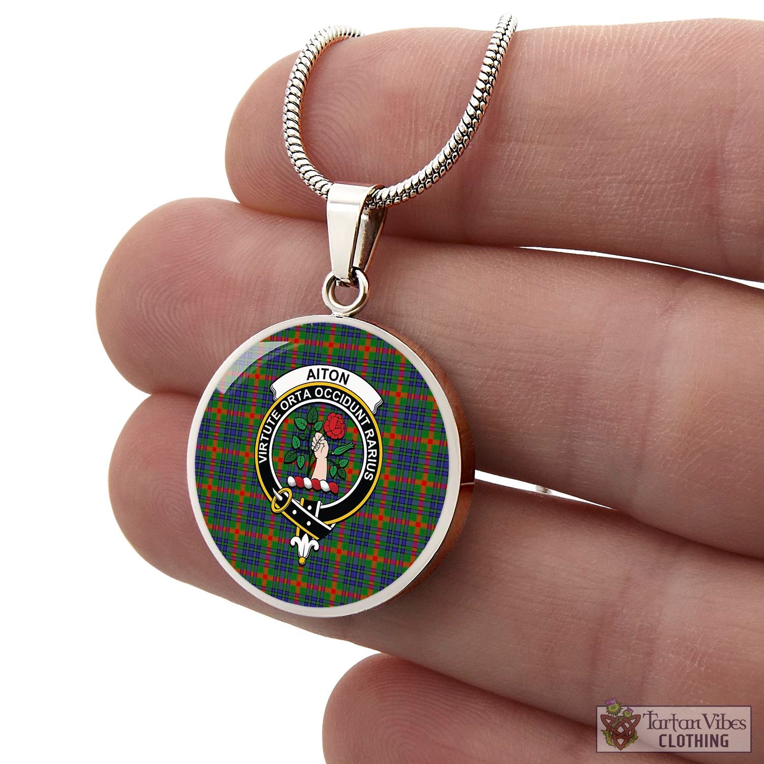 Tartan Vibes Clothing Aiton Tartan Circle Necklace with Family Crest