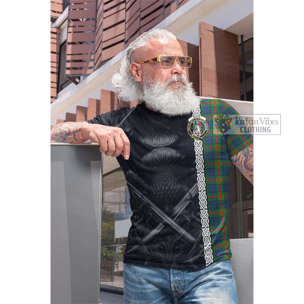 Aiton Tartan Cotton T-shirt with Family Crest Cross Sword Thistle Celtic Vibes - Tartan Vibes Clothing