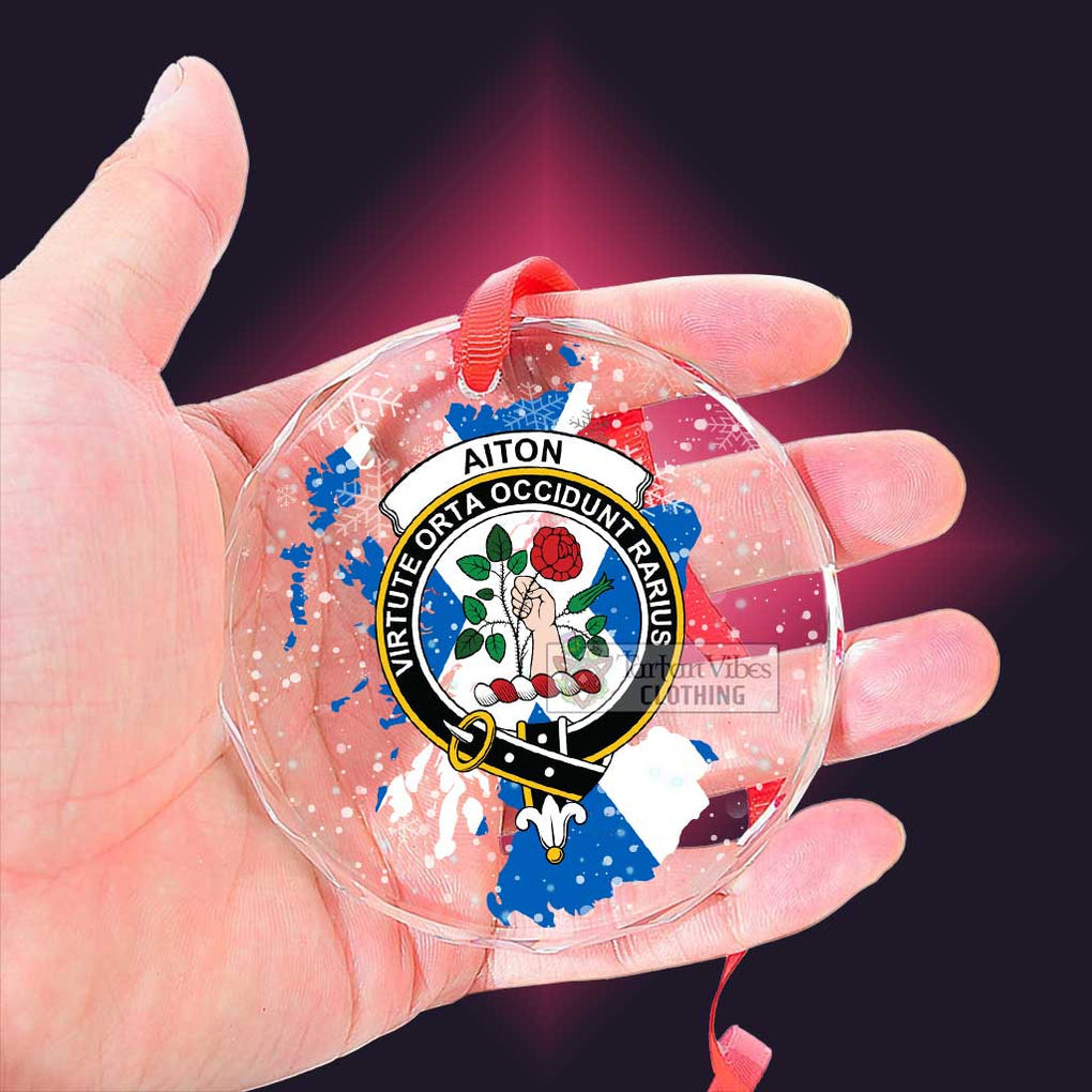 Tartan Vibes Clothing Aiton Clan Crest Christmas Glass Ornament with Scotland Map
