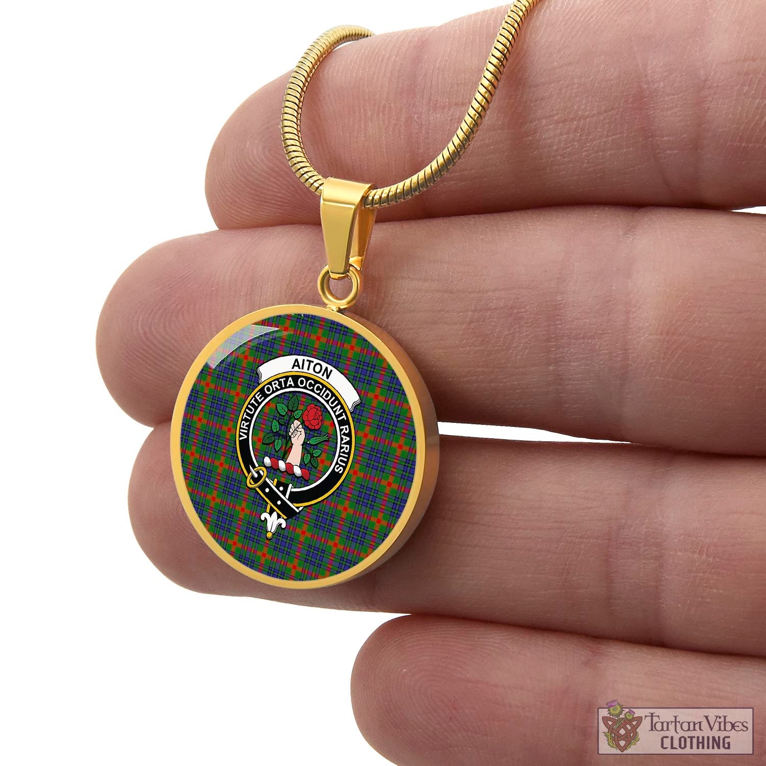 Tartan Vibes Clothing Aiton Tartan Circle Necklace with Family Crest
