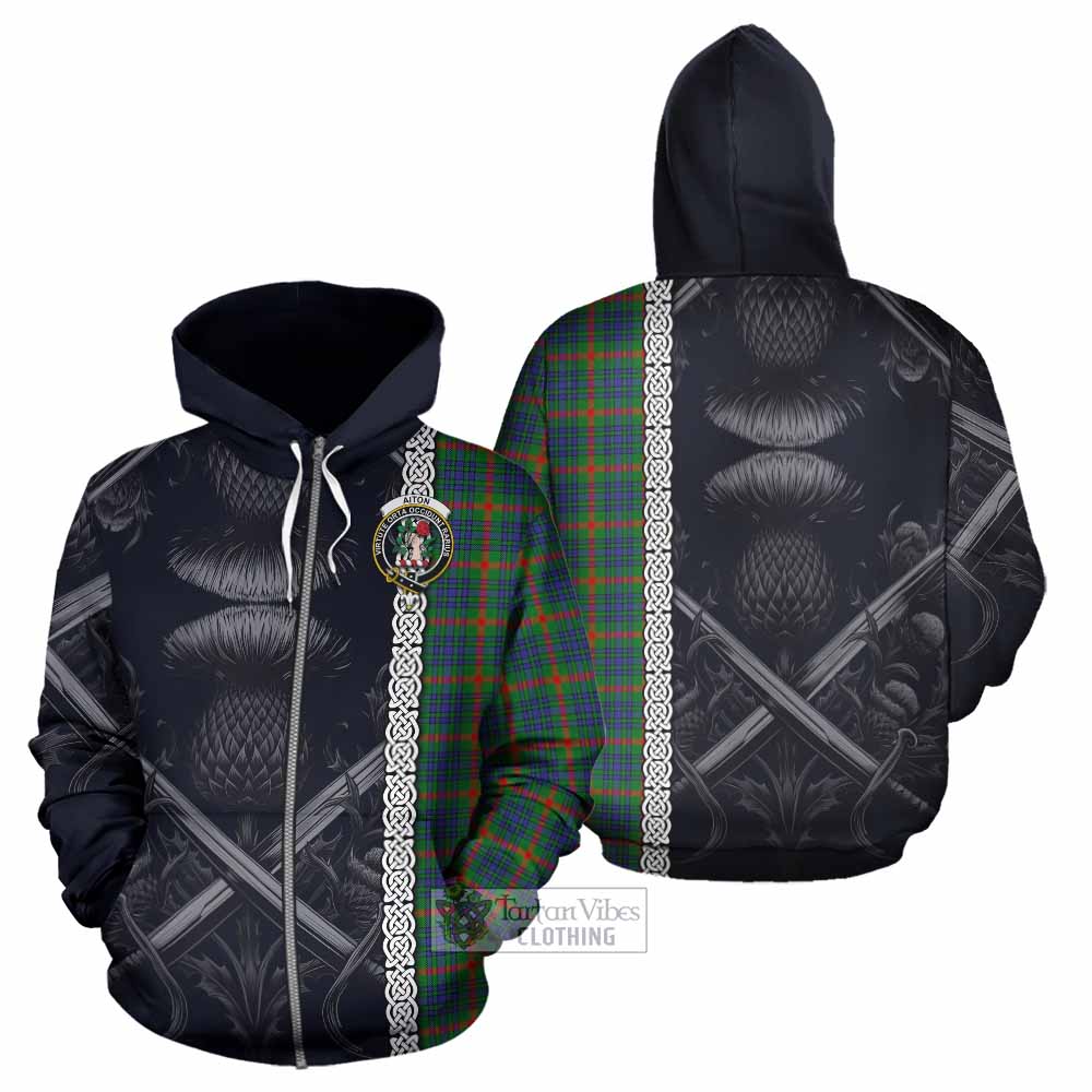 Aiton Tartan Hoodie with Family Crest Cross Sword Thistle Celtic Vibes Zip Hoodie - Tartan Vibes Clothing