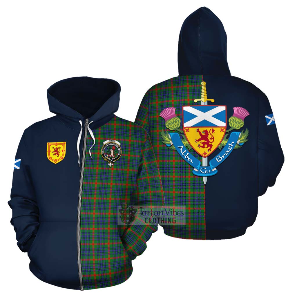 Aiton Tartan Cotton Hoodie Alba with Scottish Lion Royal Arm Half Style - Tartan Vibes Clothing