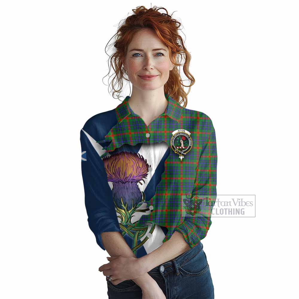 Tartan Vibes Clothing Aiton Tartan Family Crest Women's Casual Shirt Scottish Thistle Celtic Inspired
