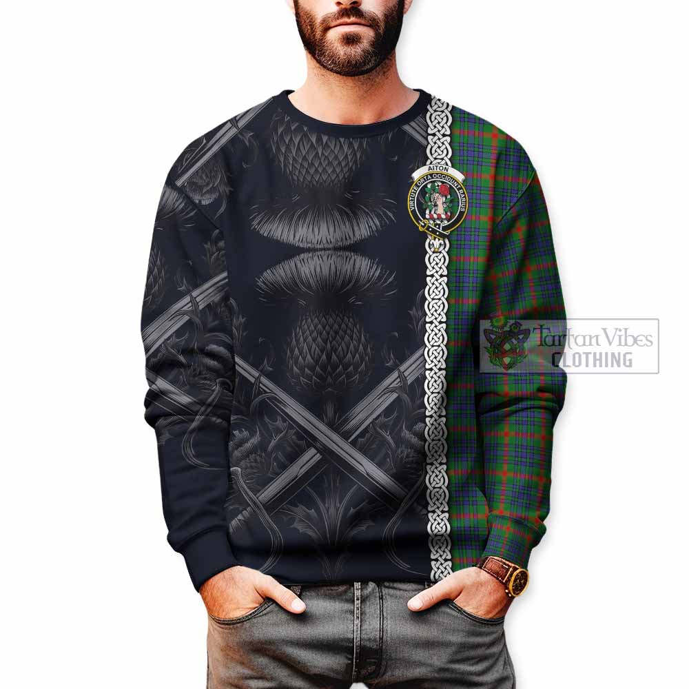 Aiton Tartan Sweatshirt with Family Crest Cross Sword Thistle Celtic Vibes - Tartan Vibes Clothing