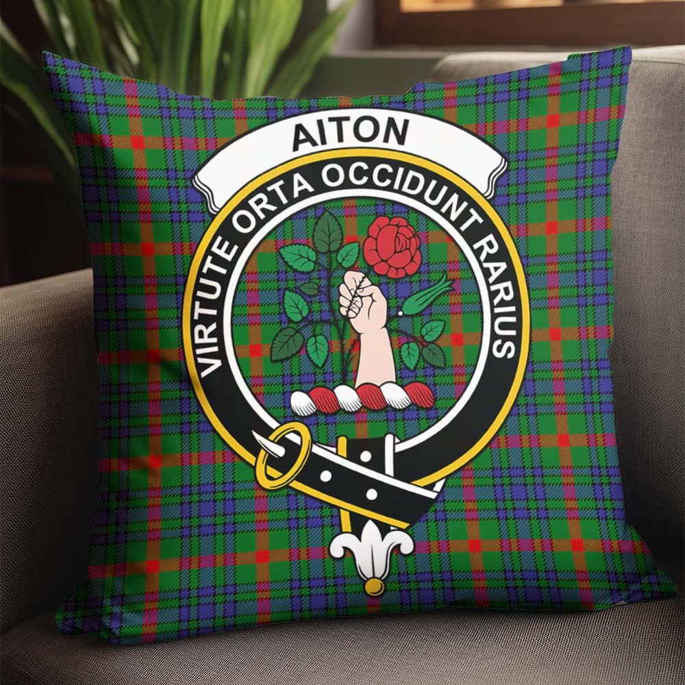 Aiton Tartan Pillow Cover with Family Crest - Tartanvibesclothing