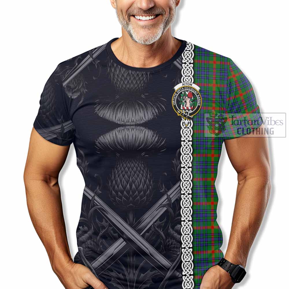 Aiton Tartan T-Shirt with Family Crest Cross Sword Thistle Celtic Vibes - Tartan Vibes Clothing
