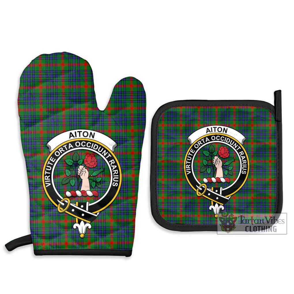 Aiton Tartan Combo Oven Mitt & Pot-Holder with Family Crest Combo 1 Oven Mitt & 2 Pot-Holder Black - Tartan Vibes Clothing