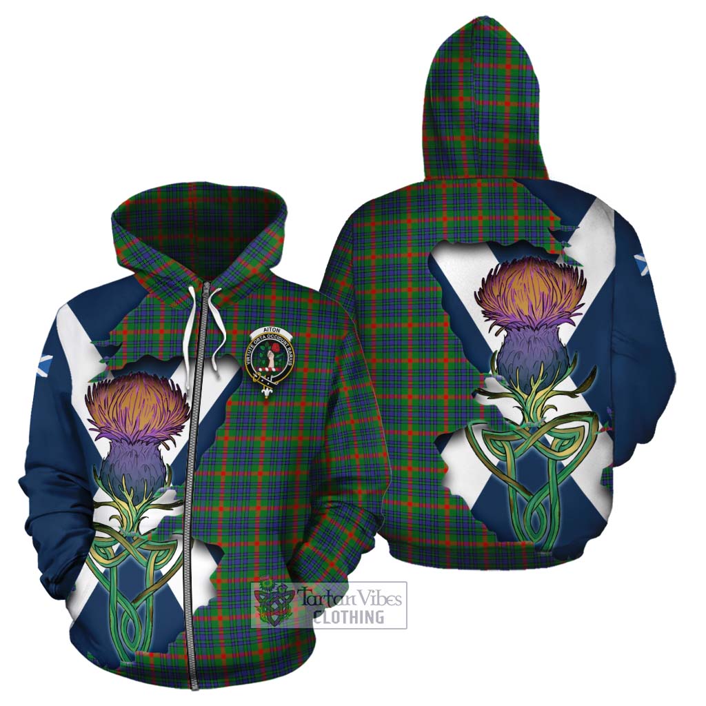 Tartan Vibes Clothing Aiton Tartan Family Crest Cotton Hoodie Scottish Thistle Celtic Inspired