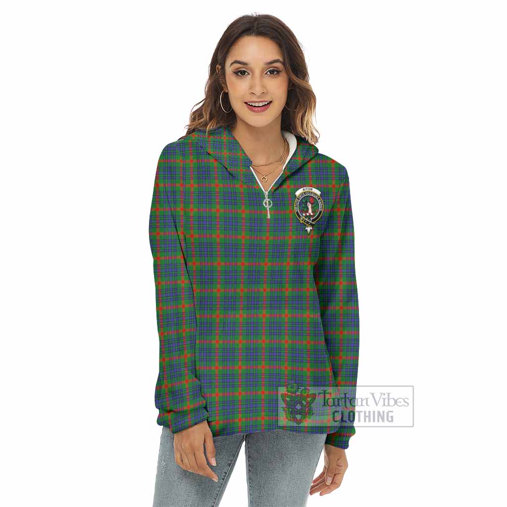 Tartan Vibes Clothing Aiton Tartan Crest Women's Borg  Half Zip Fleece Hoodie