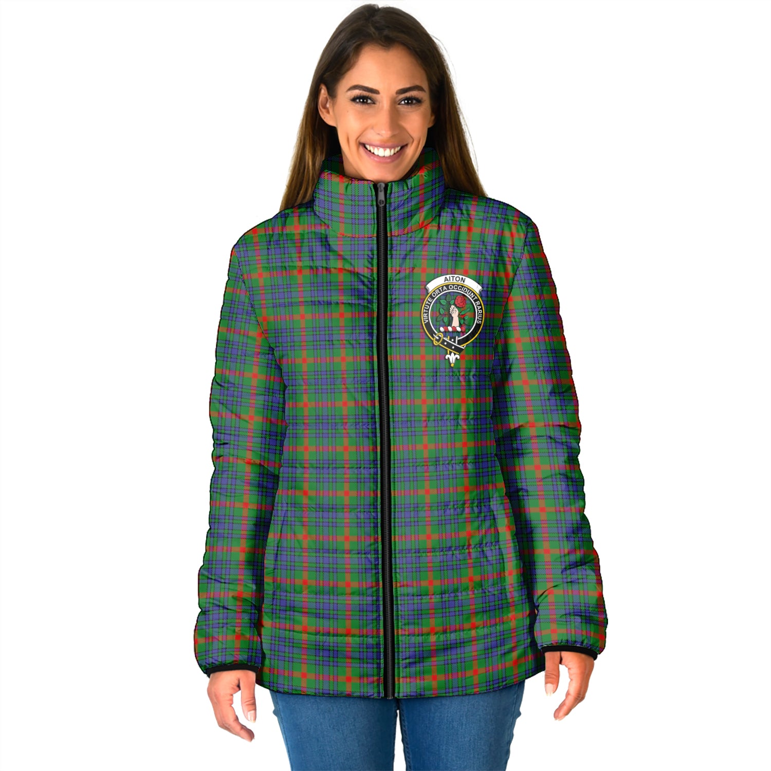 Aiton Tartan Padded Jacket with Family Crest - Tartan Vibes Clothing