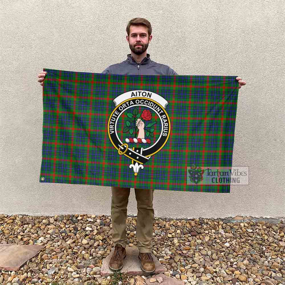 Tartan Vibes Clothing Aiton Tartan House Flag with Family Crest