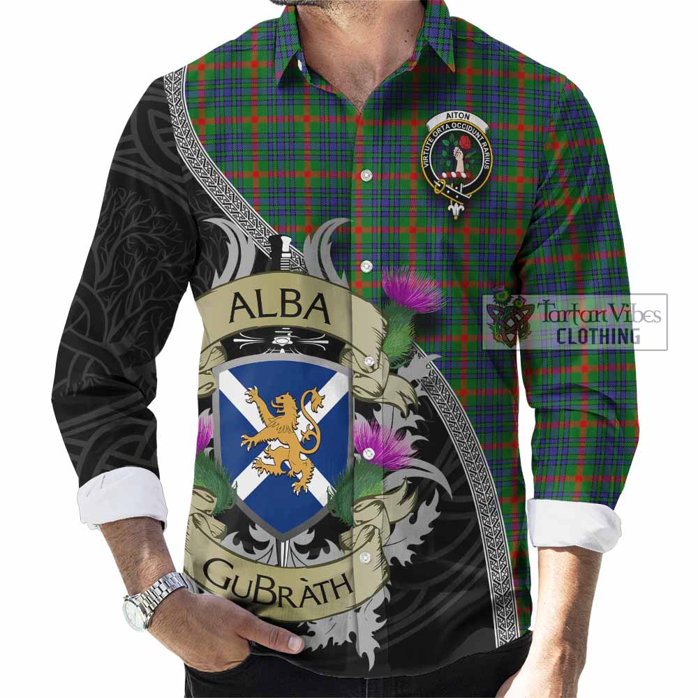 Aiton Tartan Family Crest Long Sleeve Button Shirt Lion Rampant Royal Thistle Shield Celtic Inspired - Tartan Vibes Clothing