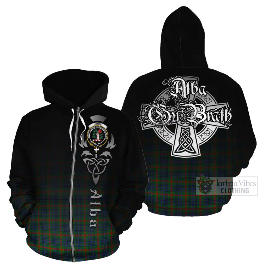 Tartan Vibes Clothing Aiton Tartan Cotton Hoodie Featuring Alba Gu Brath Family Crest Celtic Inspired