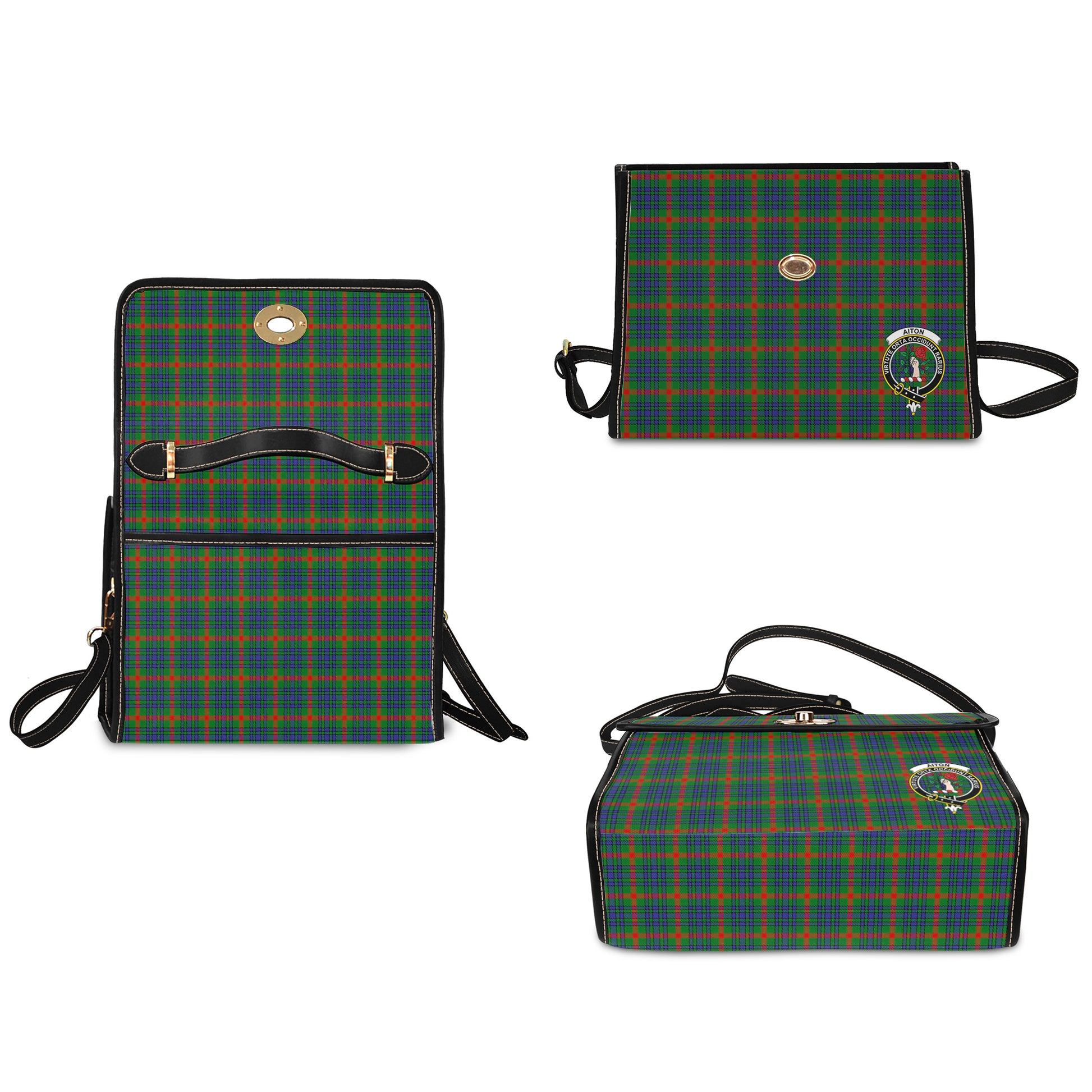 Aiton Tartan Leather Strap Waterproof Canvas Bag with Family Crest - Tartanvibesclothing