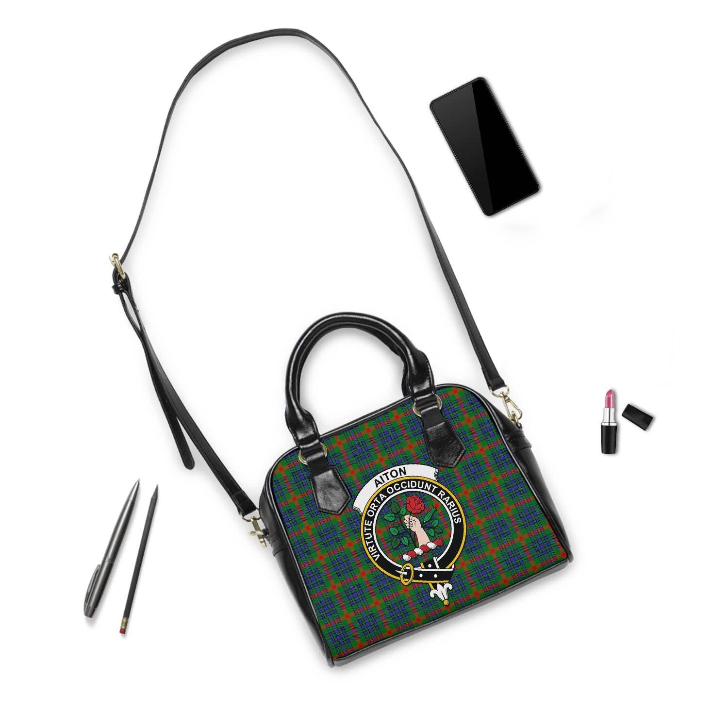 Aiton Tartan Shoulder Handbags with Family Crest - Tartanvibesclothing