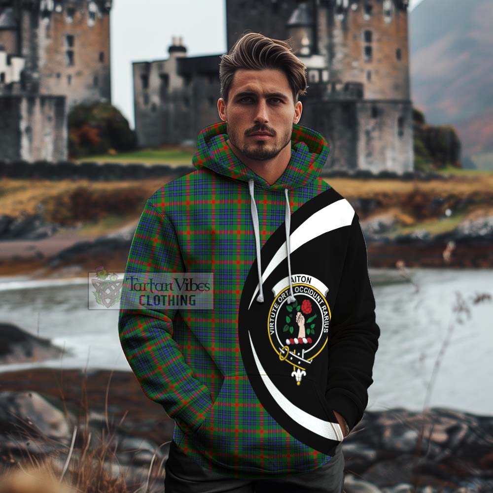 Aiton Tartan Cotton Hoodie with Family Crest Circle Style - Tartan Vibes Clothing