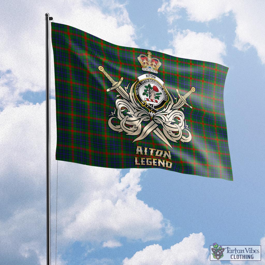 Tartan Vibes Clothing Aiton Tartan Flag with Clan Crest and the Golden Sword of Courageous Legacy
