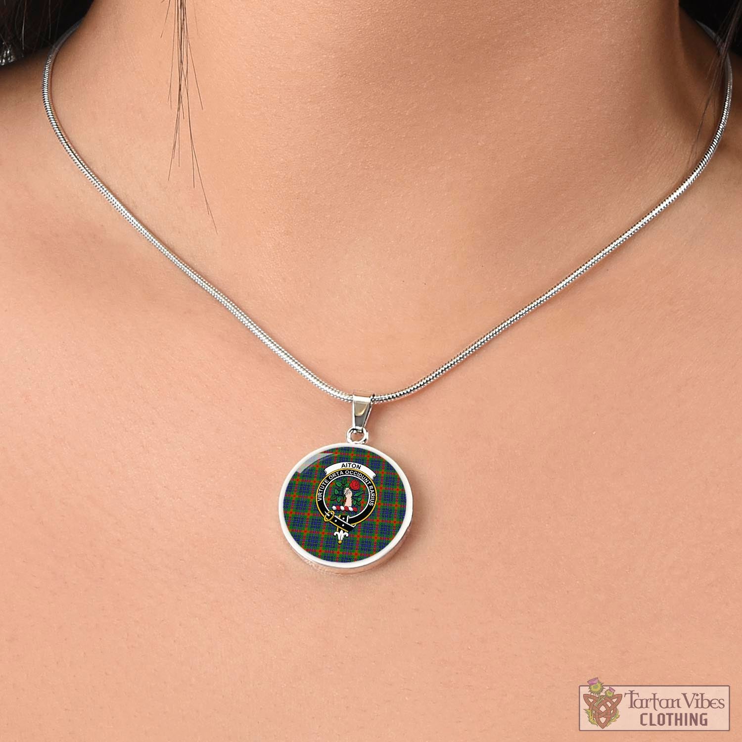 Tartan Vibes Clothing Aiton Tartan Circle Necklace with Family Crest