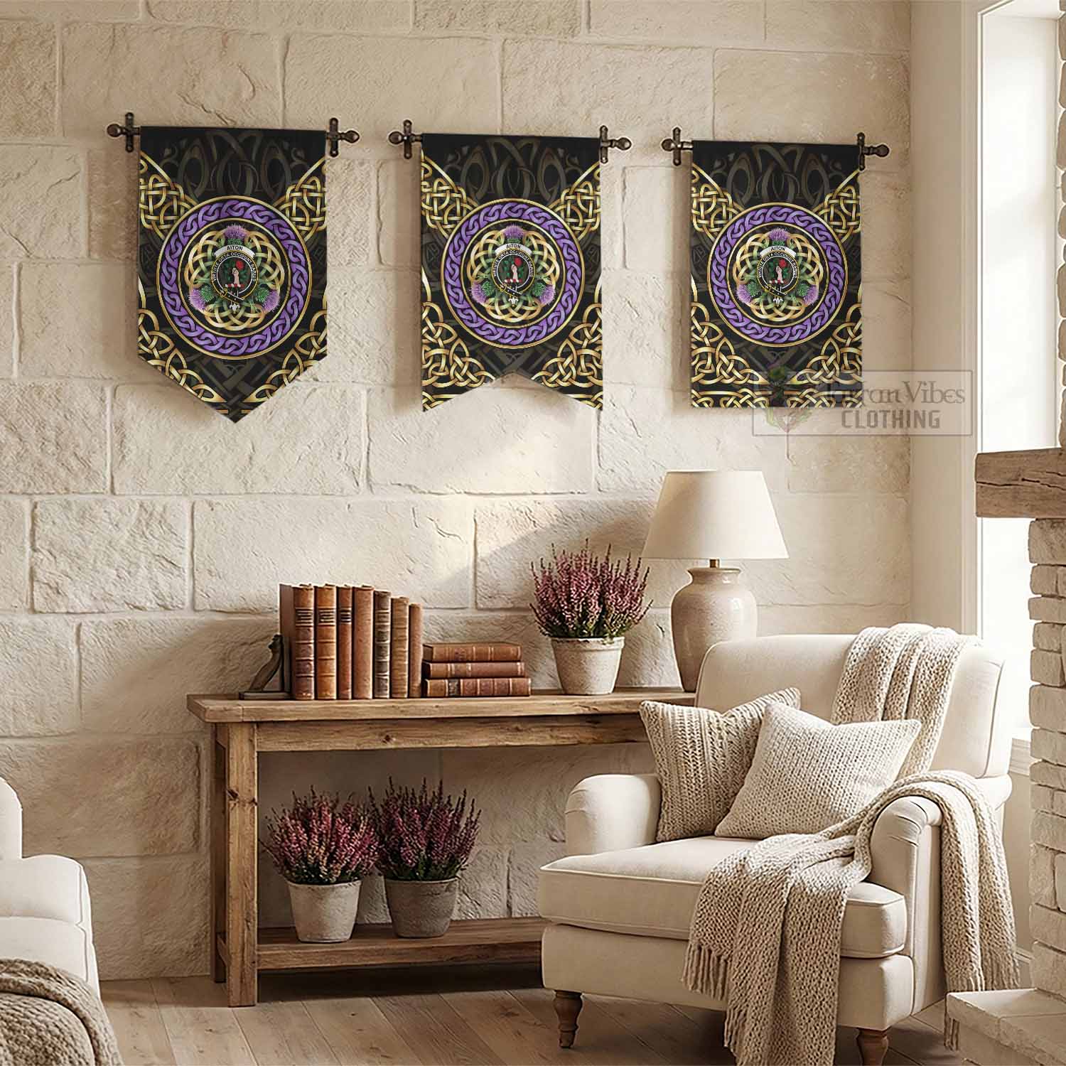 Aiton Clan Crest Gonfalon Celtic Scottish Thistle