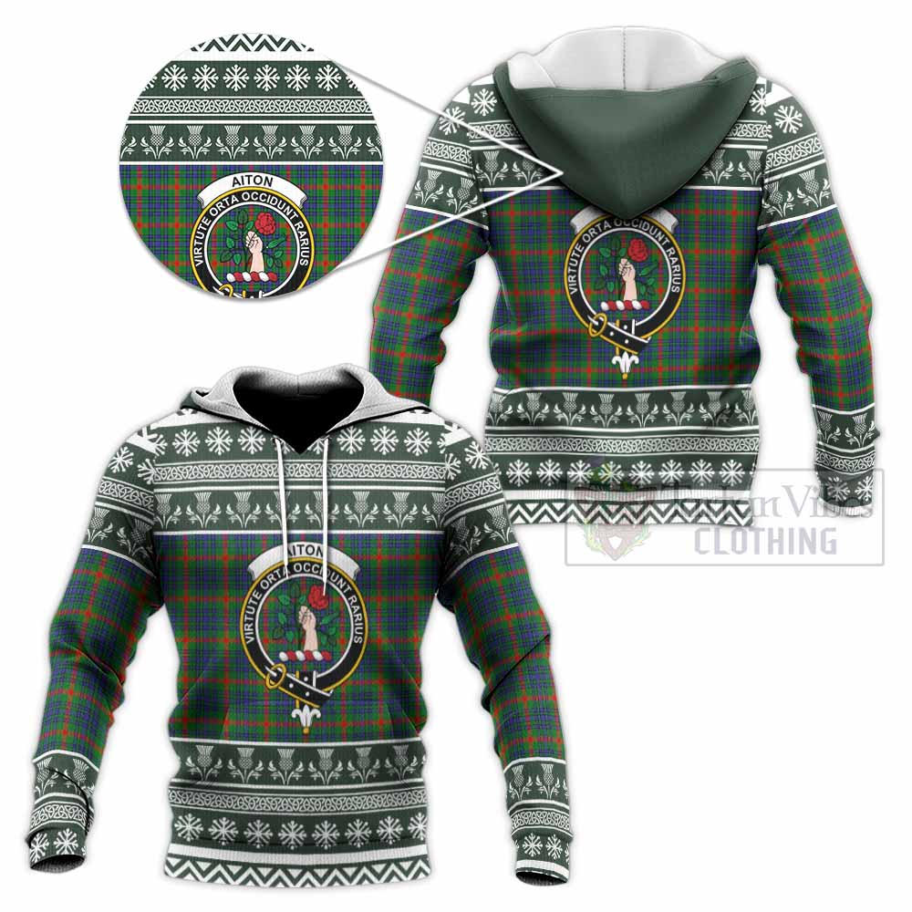 Aiton Clan Tartan Christmas Knitted Hoodie with Family Crest - Tartan Vibes Clothing