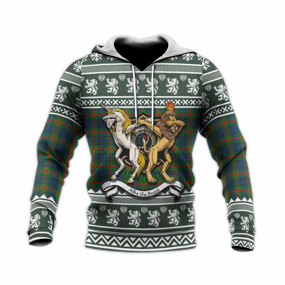 Aiton Clan Tartan Crest Christmas Knitted Hoodie Coat of Arms Funny Style - Tartan Vibes Clothing
